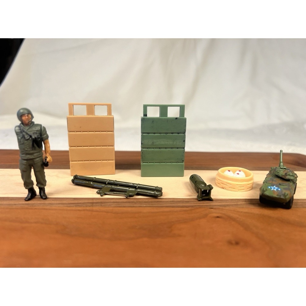 Vintage 1960s Army Men Playset Lot Marx MPC APC Soldier Rocket Walls Bomb